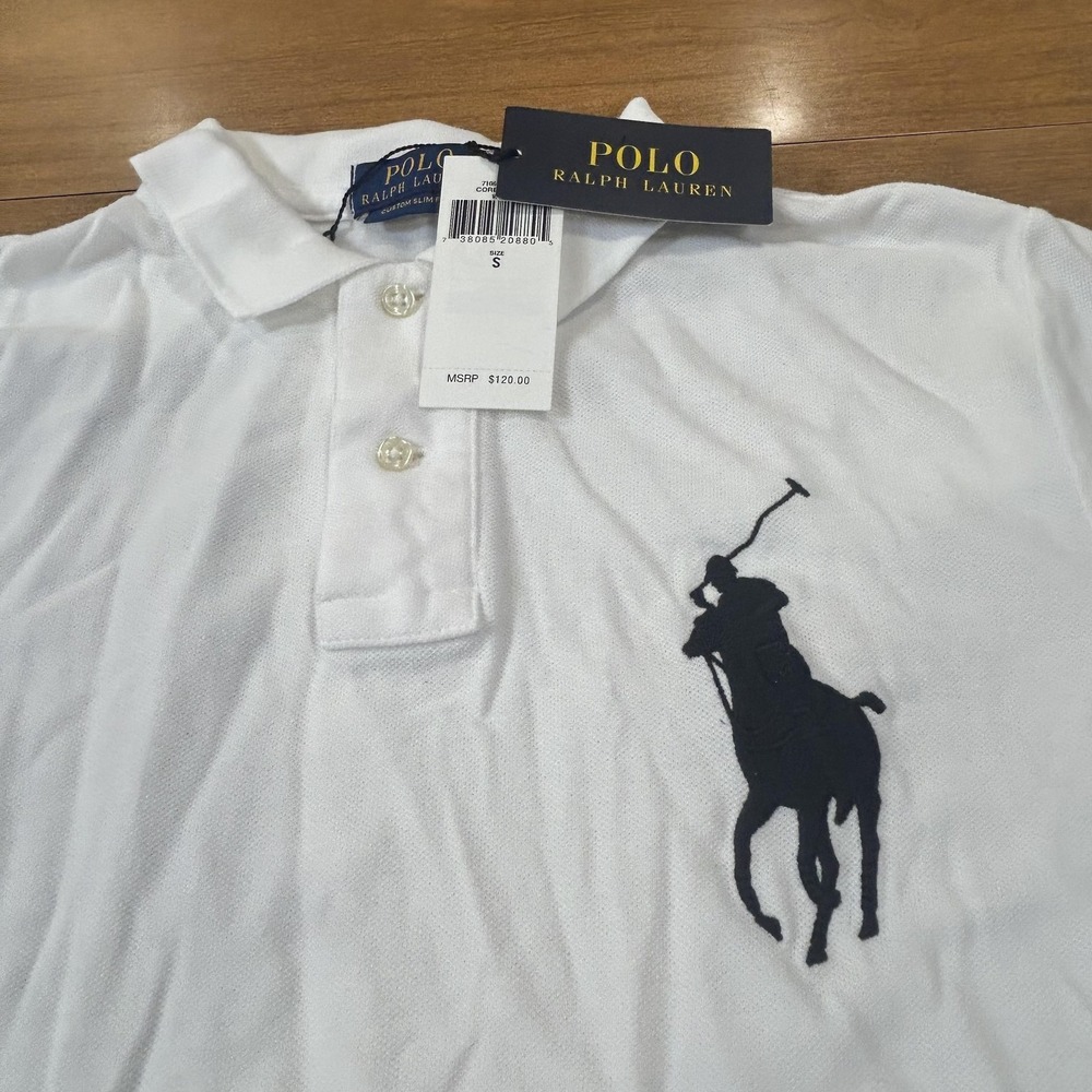 Polo Ralph Lauren Polo Shirt Mens S White Cotton Custom Slim Fit Big Pony 3 NWT